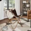 vidaXL Butterfly-Sessel Braun und Weiß Echtes Kuhfell Produktbild-Vorschau 1
