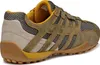 A side view of a green and brown Geox sneaker. Produktbild-Vorschau