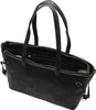 A black leather tote bag with embossed logos. Produktbild-Vorschau
