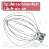 A close-up of a whisk attachment for a stand mixer, with water droplets and splashes around it. Produktbild-Vorschau