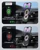A split image showing a car phone mount with wireless charging capabilities, comparing a dual-coil charger with a single-coil charger. Podgląd zdjęcia produktu