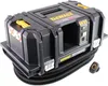 A black and yellow DeWalt cordless industrial vacuum cleaner with a flexible hose and a remote control. Voir les images du produit