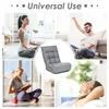 A collage of four lifestyle images showing a floor chair in use, with a central image of the chair itself. Produktbild-Vorschau