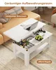 A white coffee table with storage and a laptop on top, placed on a rug in a living room setting. Voir les images du produit