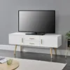 A white TV stand with a television on top, set against a gray wall. Anteprima dell’immagine prodotto