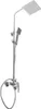 A silver shower system with a square overhead shower head and a handheld shower head, mounted on a white background. Náhled obrázku produktu