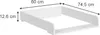 A white changing table attachment with dimensions indicated by text and arrows. Produktbild-Vorschau