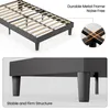 A collage of two images showing details of a bed frame, including the metal frame and legs. Produktbild-Vorschau