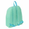 The back view of a mint green backpack with light blue straps and accents, isolated on a white background. Produktbild-Vorschau