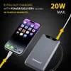 A smartphone is being charged by a power bank, with text overlays highlighting fast charging features. Voir les images du produit