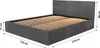 A dark grey upholstered bed frame with a slatted base, shown from a side angle with dimensions indicated by measurement lines and text. Produktbild-Vorschau