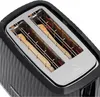 Close-up view of the top of a black toaster with two slices of bread inside. Podgląd zdjęcia produktu