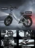 A grey electric mountain bike is shown with various close-up shots highlighting its features. Produktbild-Vorschau