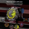 A smartwatch with multiple watch faces displayed around it, set against a dark, textured background. Podgląd zdjęcia produktu