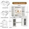 Product dimensions and details for a vanity table. Voir les images du produit