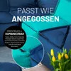 Close-up of modular beanbag chairs in dark blue and teal, with text overlays and yellow flowers in the foreground. Náhled obrázku produktu