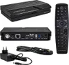 A collage of a satellite receiver and its accessories. Produktbild-Vorschau
