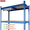 A blue metal shelving unit with wooden shelves, shown against a white background. Anteprima dell’immagine prodotto