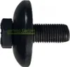 A black bolt and nut assembly with a washer, isolated on a white background. Produktbild-Vorschau
