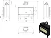 Technical drawings and a 3D render of a fireplace insert. Podgląd zdjęcia produktu