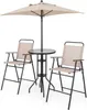 A beige bistro set with a table and two chairs, with an umbrella over the table. Podgląd zdjęcia produktu