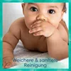 A close-up of a baby's face and arm, with text overlay. Produktbild-Vorschau