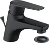 A black faucet and drain assembly on a white background. Produktbild-Vorschau