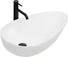 A white oval basin with a black faucet. Podgląd zdjęcia produktu