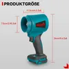 A teal and gray cordless blower with dimensions indicated by red lines and text. Voir les images du produit