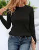 ASKSA Damen T-Shirt Rundhals Plissee Langarmshirts Basic Produktbild-Vorschau 2