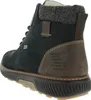 A close-up, rear-side view of a blue and brown Rieker boot. Voir les images du produit