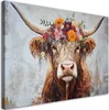 Leinwandbild Vintage Schottische Kuh Blumen 120x80 Feeby Produktbild-Vorschau 1