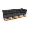 A dark grey pallet sofa with cushions, shown from a side-angle on a white background. Voir les images du produit