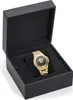 A gold Versace watch is displayed inside its black presentation box. Podgląd zdjęcia produktu
