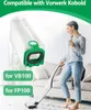 A woman is using a vacuum cleaner in a living room, with a product image of a vacuum cleaner bag in the foreground. Produktbild-Vorschau