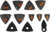 A collection of triangular and delta-shaped sanding pads for a multi-tool, arranged in rows on a white background. Podgląd zdjęcia produktu