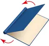 A blue binder with a beige interior is shown open, with red arrows indicating movement. Produktbild-Vorschau