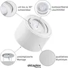 A white spotlight with callouts highlighting its features. Produktbild-Vorschau