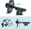 A collage of images showing a black car phone holder with various adjustable features. Produktbild-Vorschau