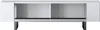 A white TV stand with silver accents and legs, shown against a white background. Voir les images du produit