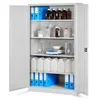 An open gray metal cabinet filled with various laboratory or office supplies. Podgląd zdjęcia produktu