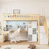 A loft bed with a desk and shelves underneath, set up in a bedroom. Podgląd zdjęcia produktu