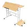 A mobile laptop table with a wooden top and white metal frame, shown on a white background. Produktbild-Vorschau