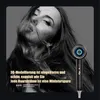 A black and white image of a woman with her hair flowing, with a hairdryer in the foreground. Produktbild-Vorschau
