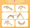 A collage of images showing a wooden Pikler triangle set in different configurations for play. Produktbild-Vorschau