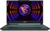 A black MSI gaming laptop is shown from the front, displaying a vibrant, colorful wallpaper on its screen. Náhľad obrázku produktu