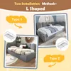 Collage showing two different L-shaped bed configurations with installation method labels. Produktbild-Vorschau