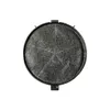 Top-down view of a round, black object with a textured surface. Voir les images du produit