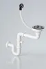 A white sink drain assembly with a P-trap and overflow pipe, shown against a plain background. Produktbild-Vorschau