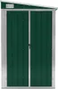 A front view of a green metal shed with double doors. Náhled obrázku produktu